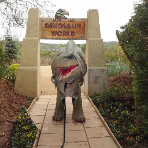T-Rex and 'Dinosaur World' sign