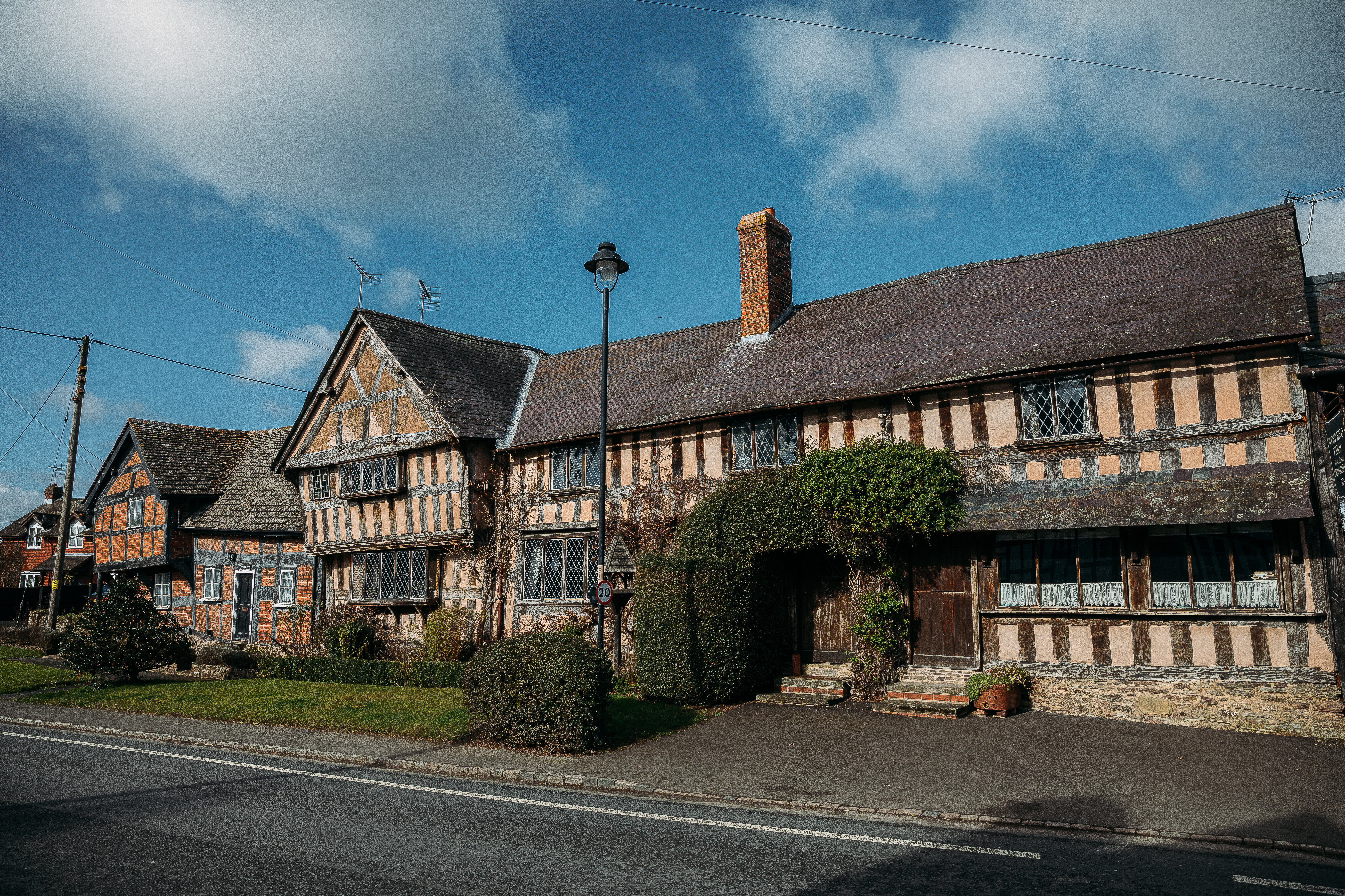 Black and white medieval houses in village