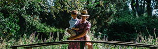 woman and child in garden