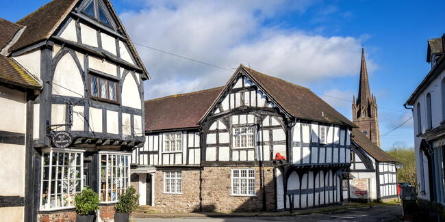 Tudor style black and white buildings in Weobley Herefordshire