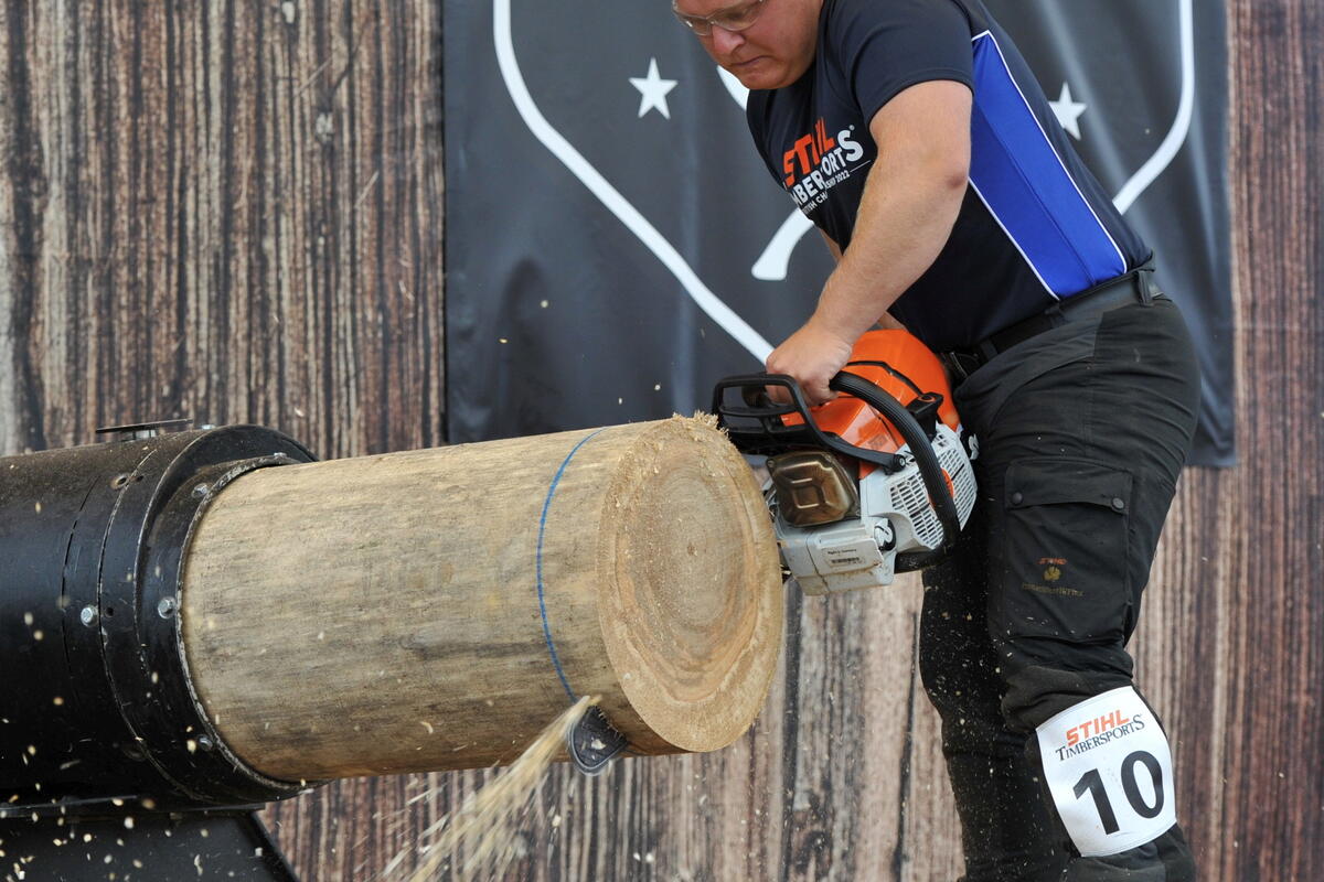 Person Cutting Timber