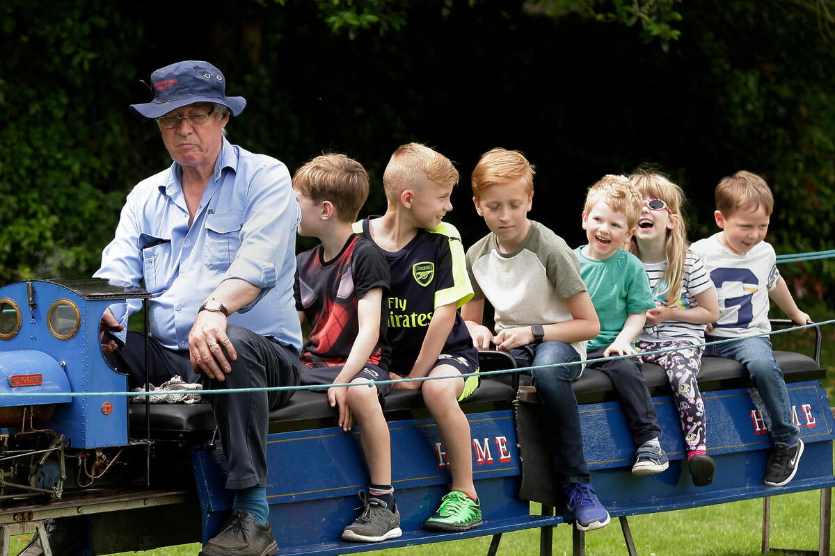 Children on a vintage train ride