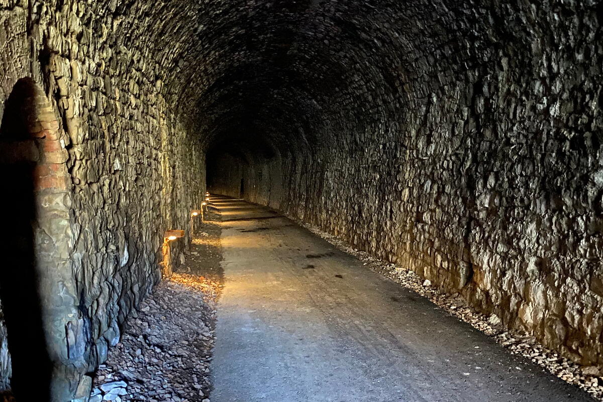 Inside a large stone tunnel