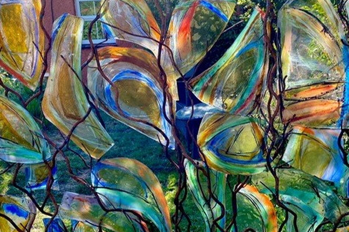abstract colourful glass and metal sculpture