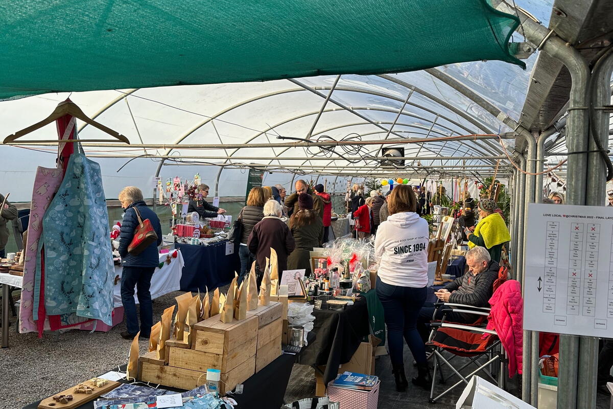 Market stalls under polytunnel 