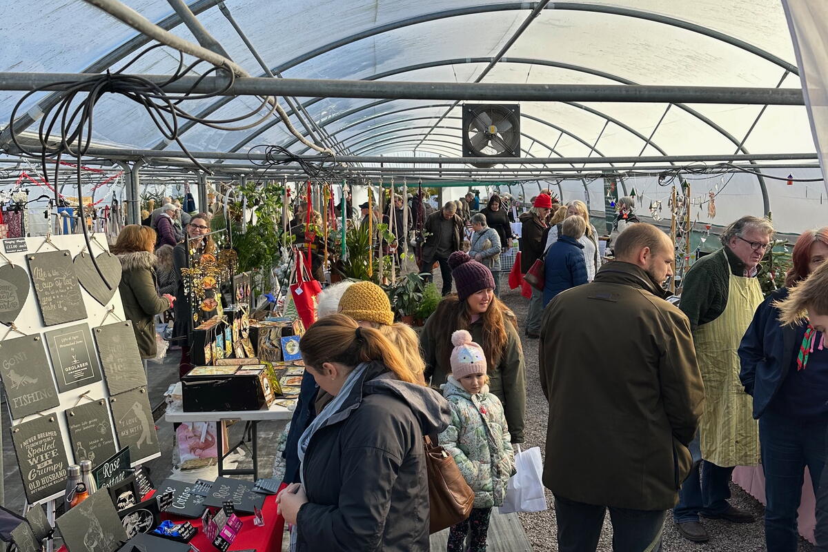 Market stalls under polytunnel 