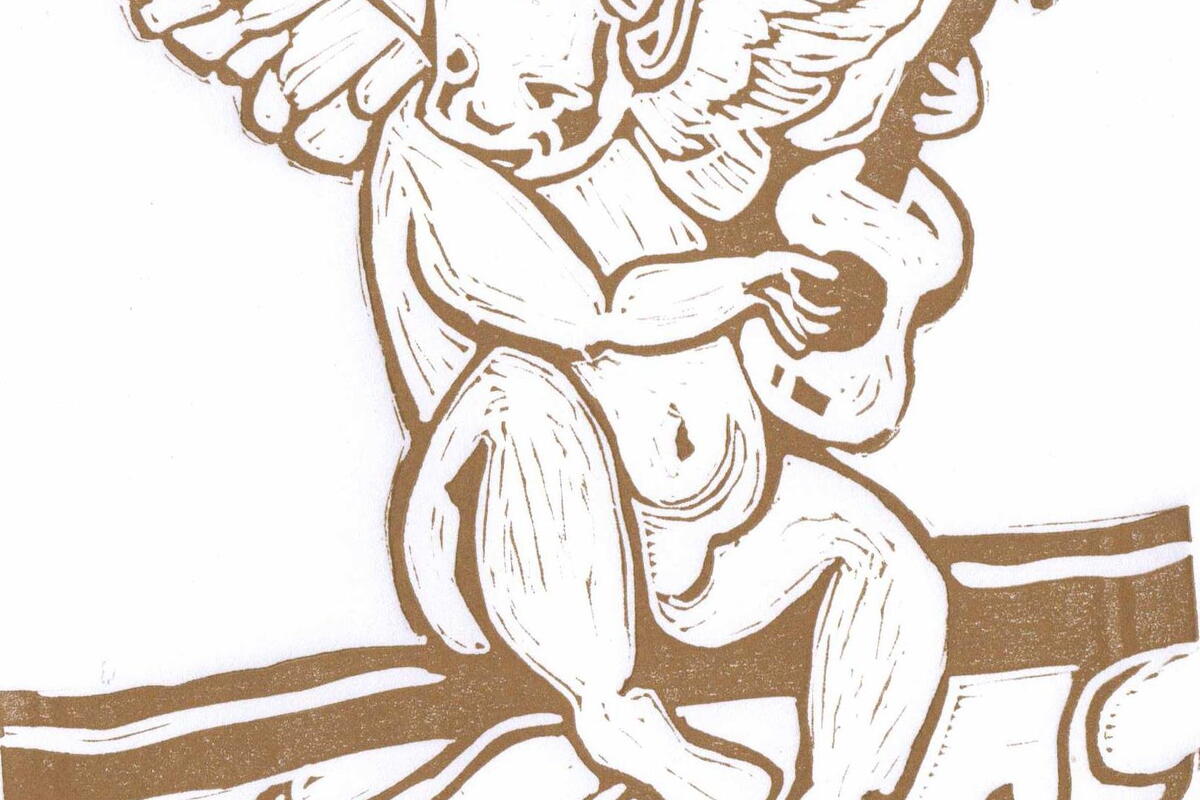 cherub lino print