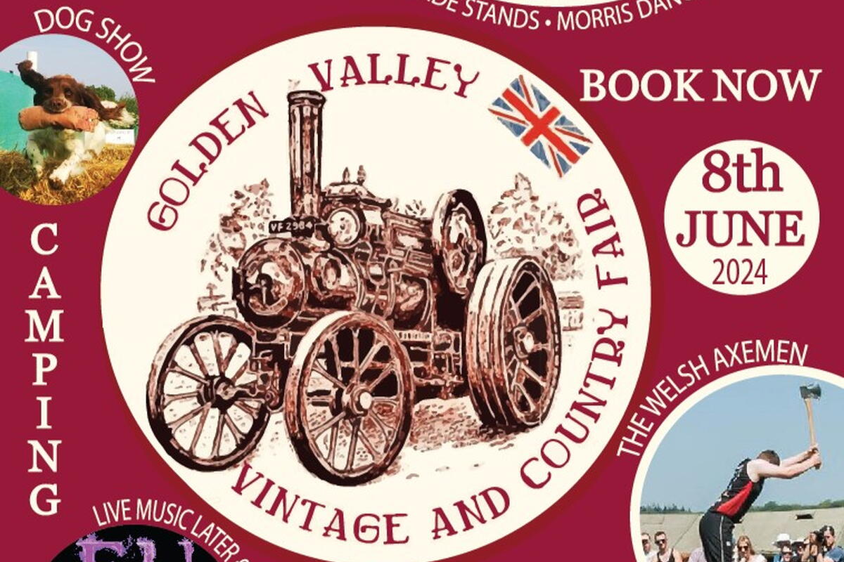 Advert with steam engine tractor sketch logo 