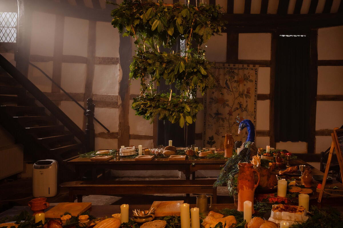 Dining room inside Brockhampton Estate with table set for feasting