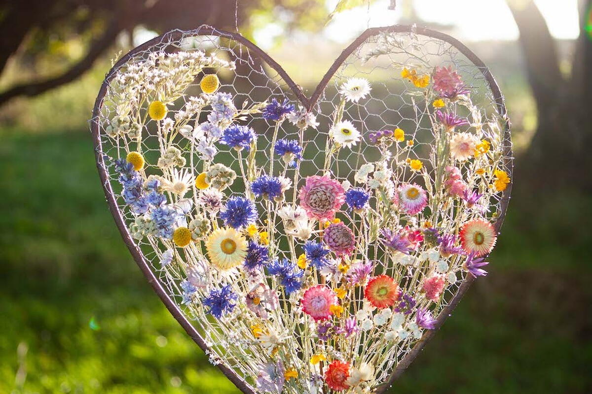 Heart shaped Flower panel in the countryside