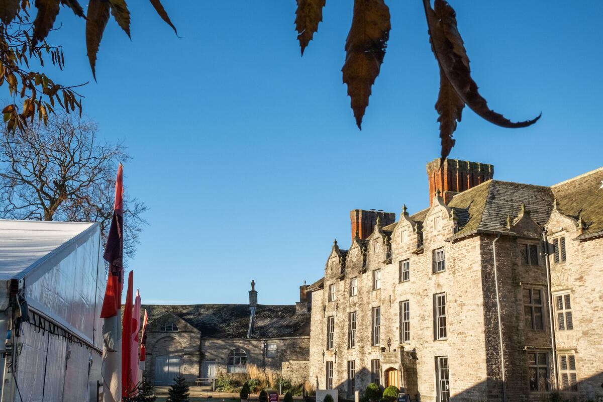 large grey stone buildings