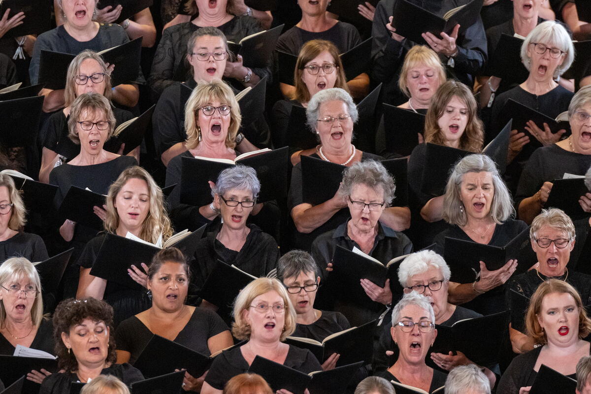 A large choir singing
