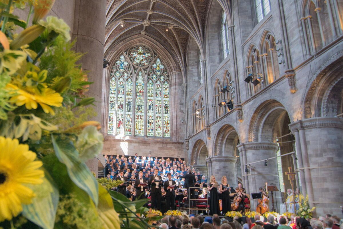 Inside Hereford Cathedral with a full audience