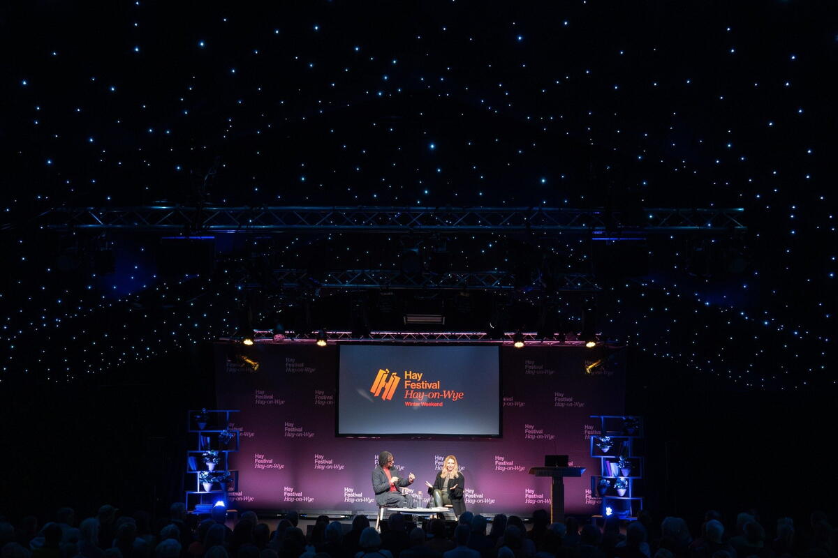 Hay Festival Winter Weekend 2025 - music stage at night 