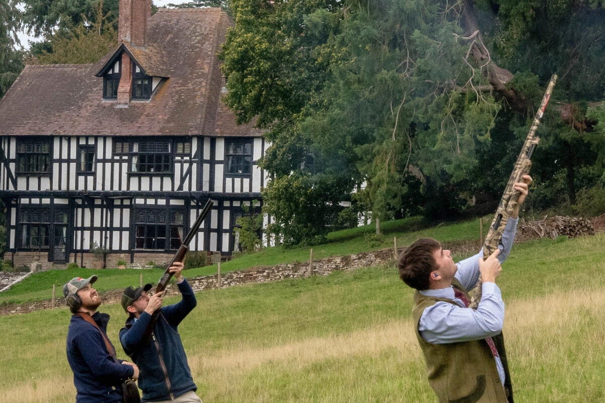 Rowden Abbey Shoot Day in front of the Abbey