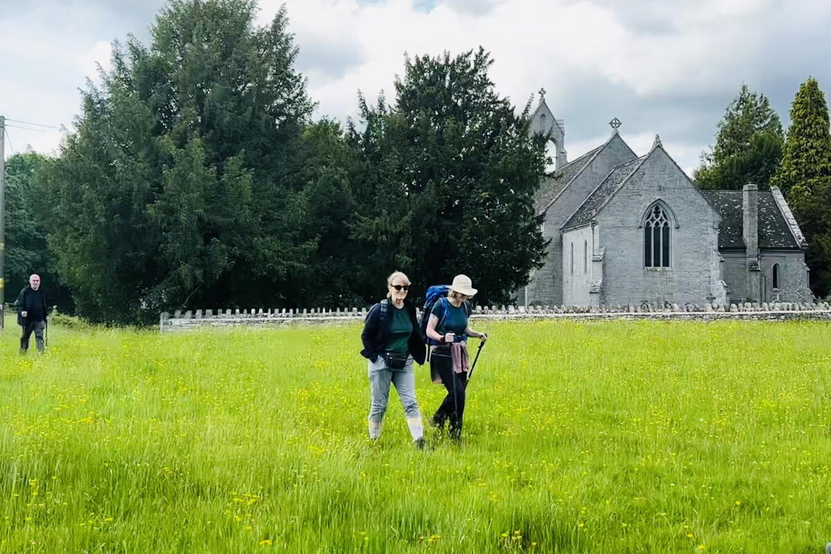 Hardwick church with walkers