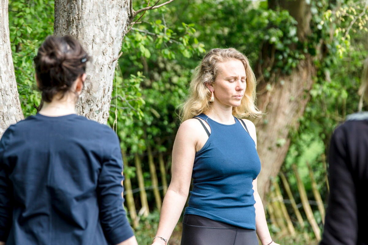 Yoga session in the orchard