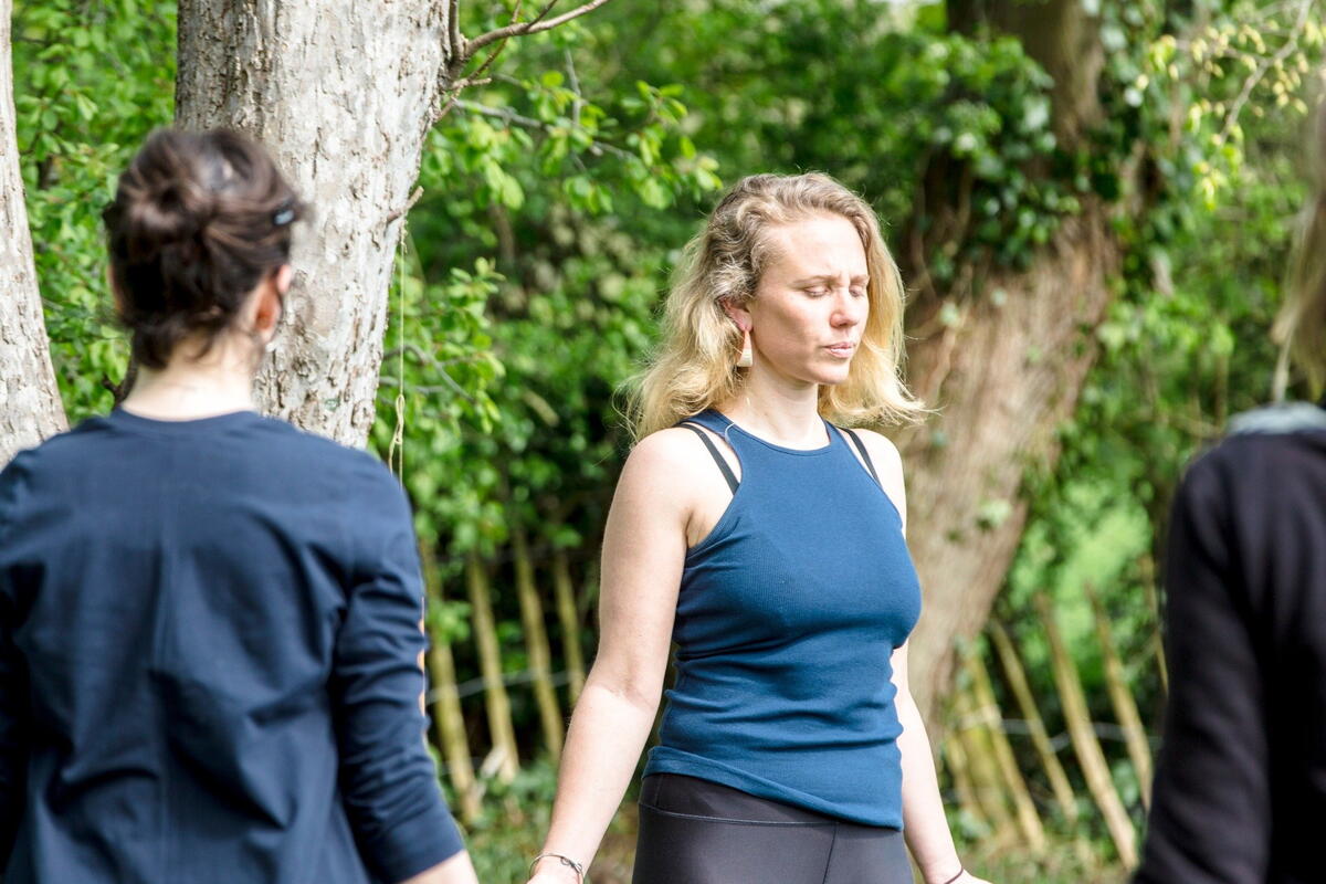 Yoga session in the orchard