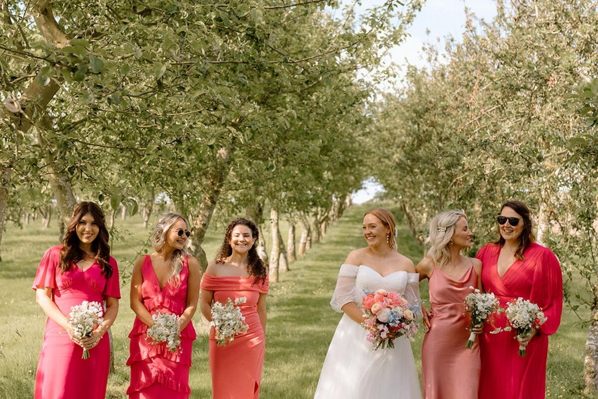 Bridal party in the orchard