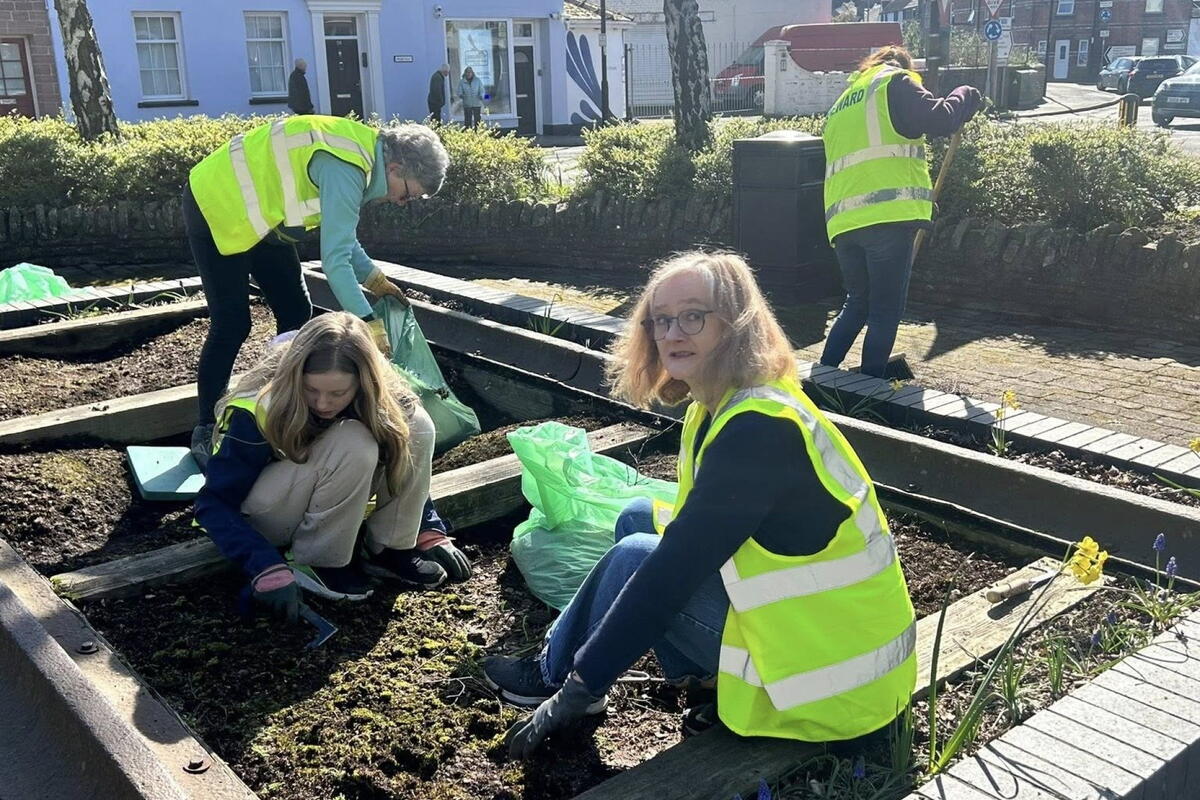 removing weeds from the tracks