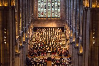 Hereford Cathedral on opening night of the Festival, packed with audience