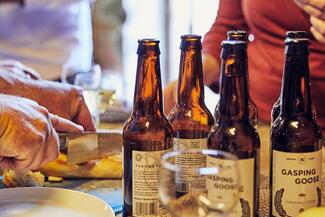 close up of cider bottles 
