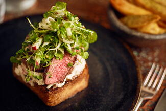 Cut of beef with greenery