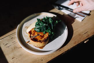 Plate of vegetable tart and greens