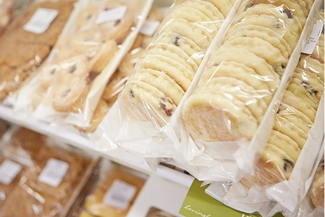 Welshcakes on a shelf in a village shop