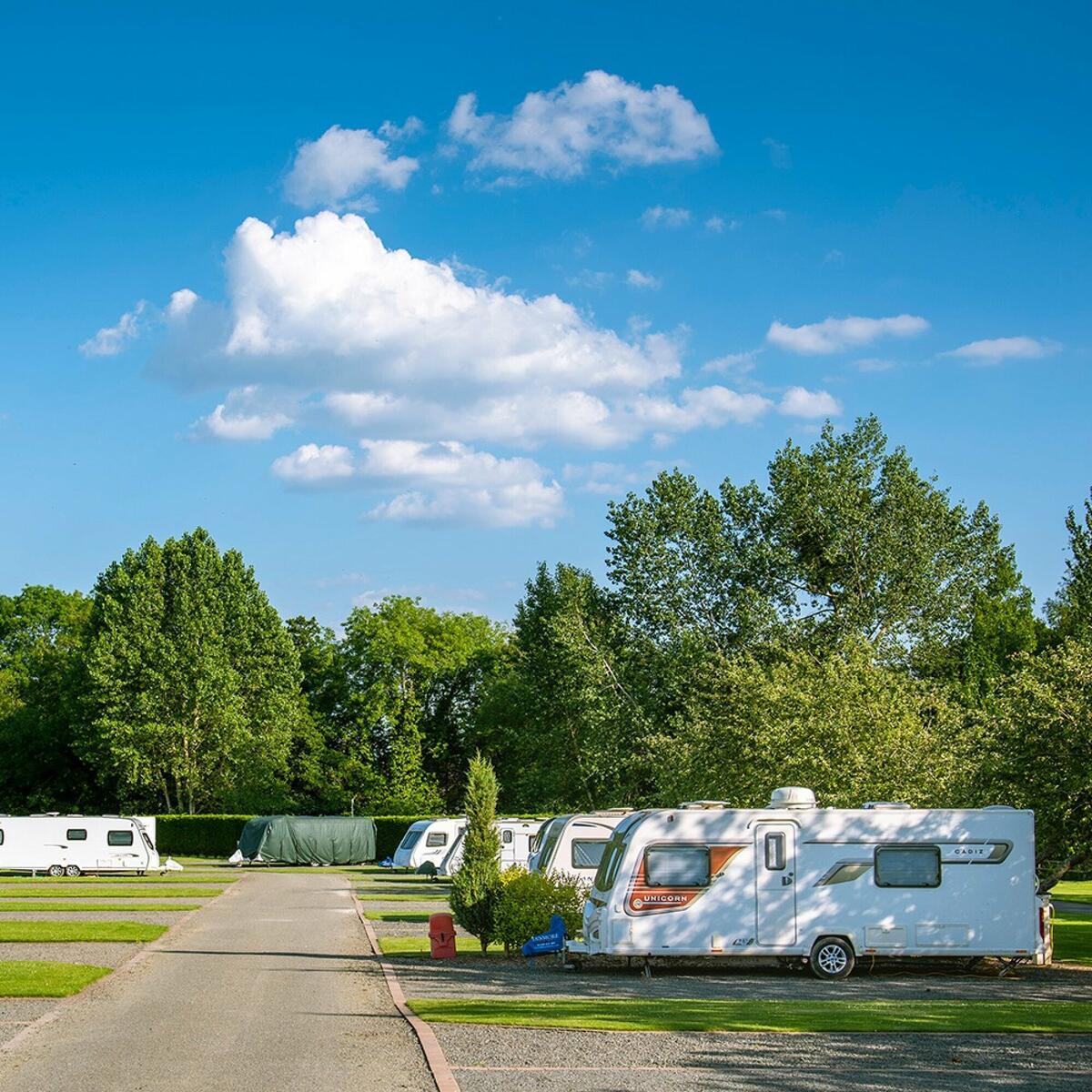 Spacious premier touring pitches and level touring area