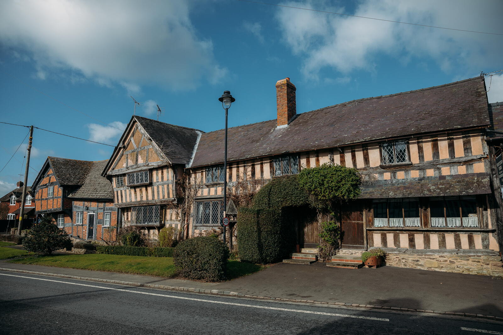Black and white medieval houses in village