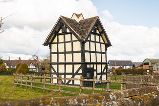 black and white building