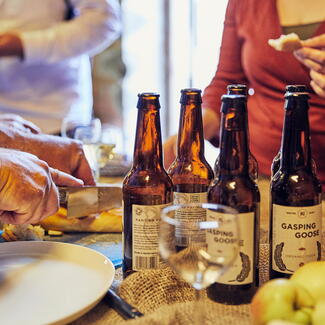close up of cider bottles