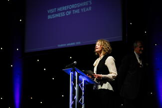 Kate Humble speaks onstage at the Herefordshire Tourism Awards 2025