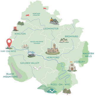 Illustrated map showing Hay-on-Wye within the County