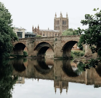 View to Hereford Cathedral across the River Wye