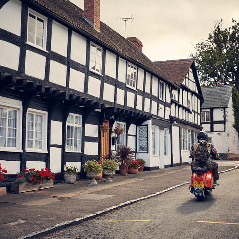 Motorbike riding through Weobley