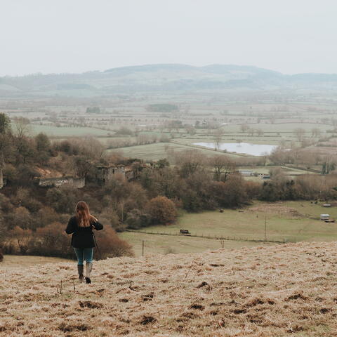 Wigmore Hills and castle ruins in background