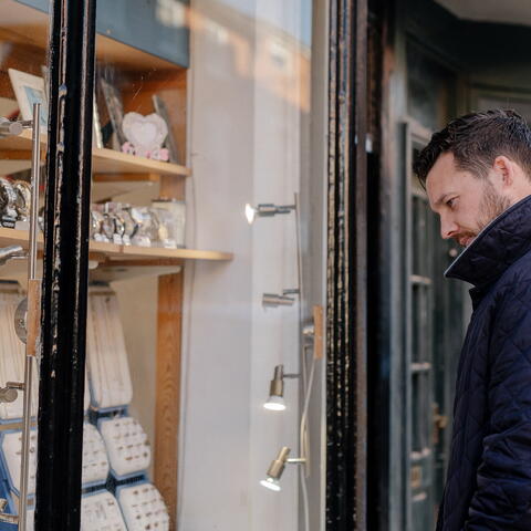 Looking in Bromyard shop window