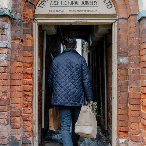 Walking down Bromyard alleyway