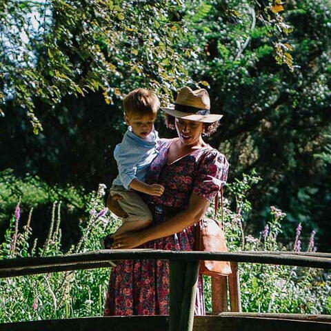 woman and child in garden