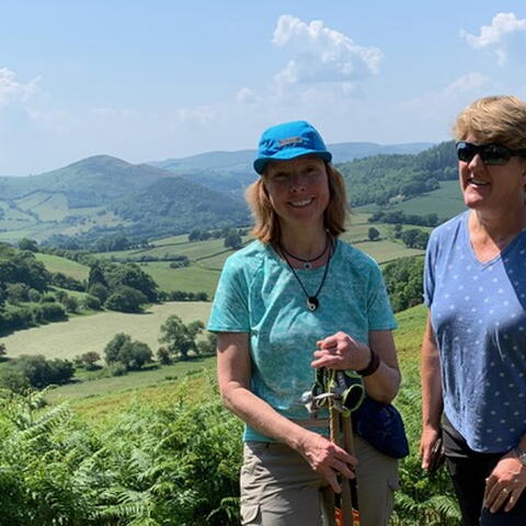 Ali from the Walking Hub with Clare Balding in the Kington countryside