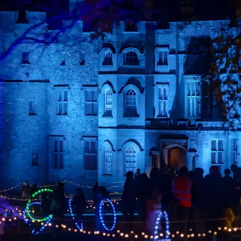 Croft Castle lit up with coloured lights
