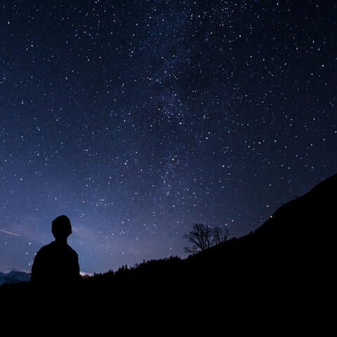 silhouette of person walking at night