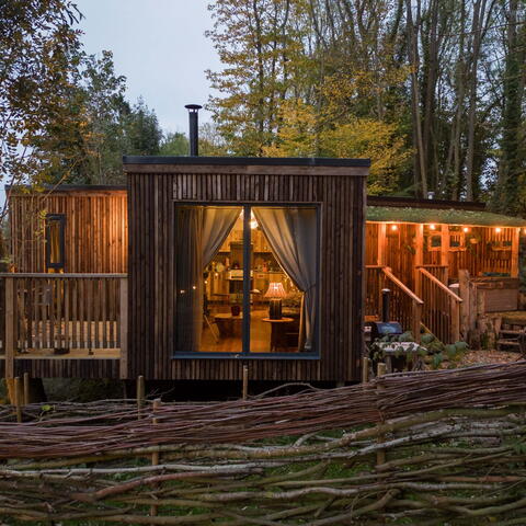 A treehouse in the early evening light