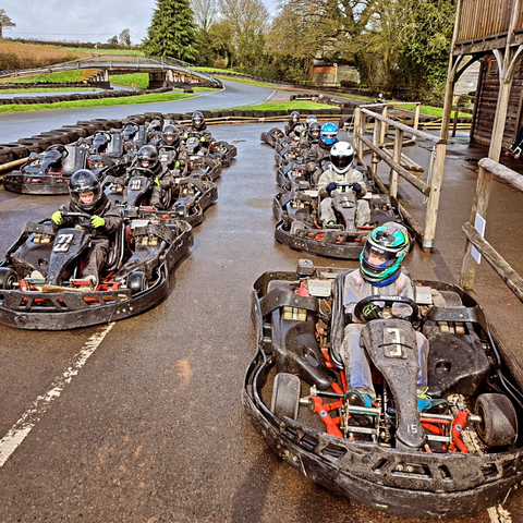 Go karts lined up on the track