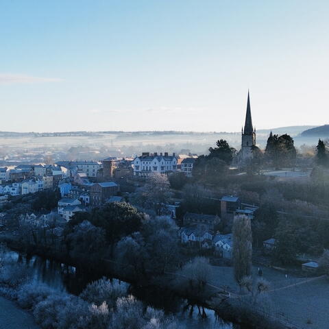 ross on wye in the winter mist
