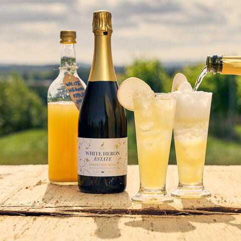 Drinks in front of scenic countryside view