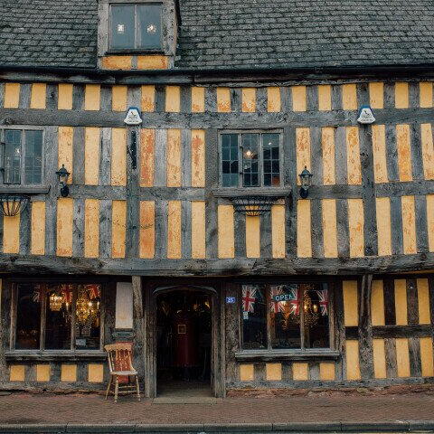 Blank Canvas Antiques, yellow half-timbered building