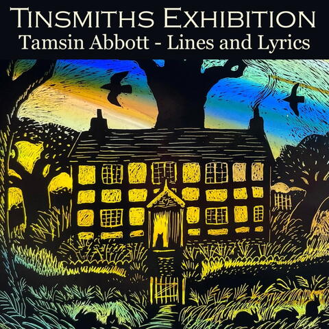 Tamsin Abbott print of a black and white house with trees and birds